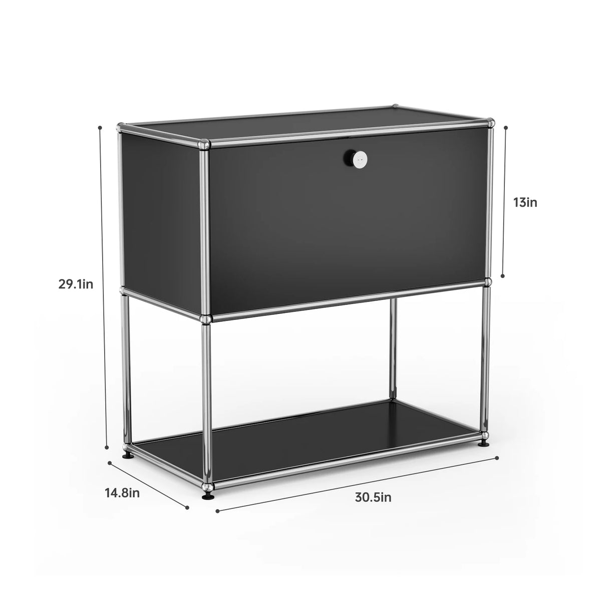 Modern Modular Nightstand Chrome Metal Frame Small Side End Table 2‑Tier Open Storage Bedside Cabinet for Bedroom