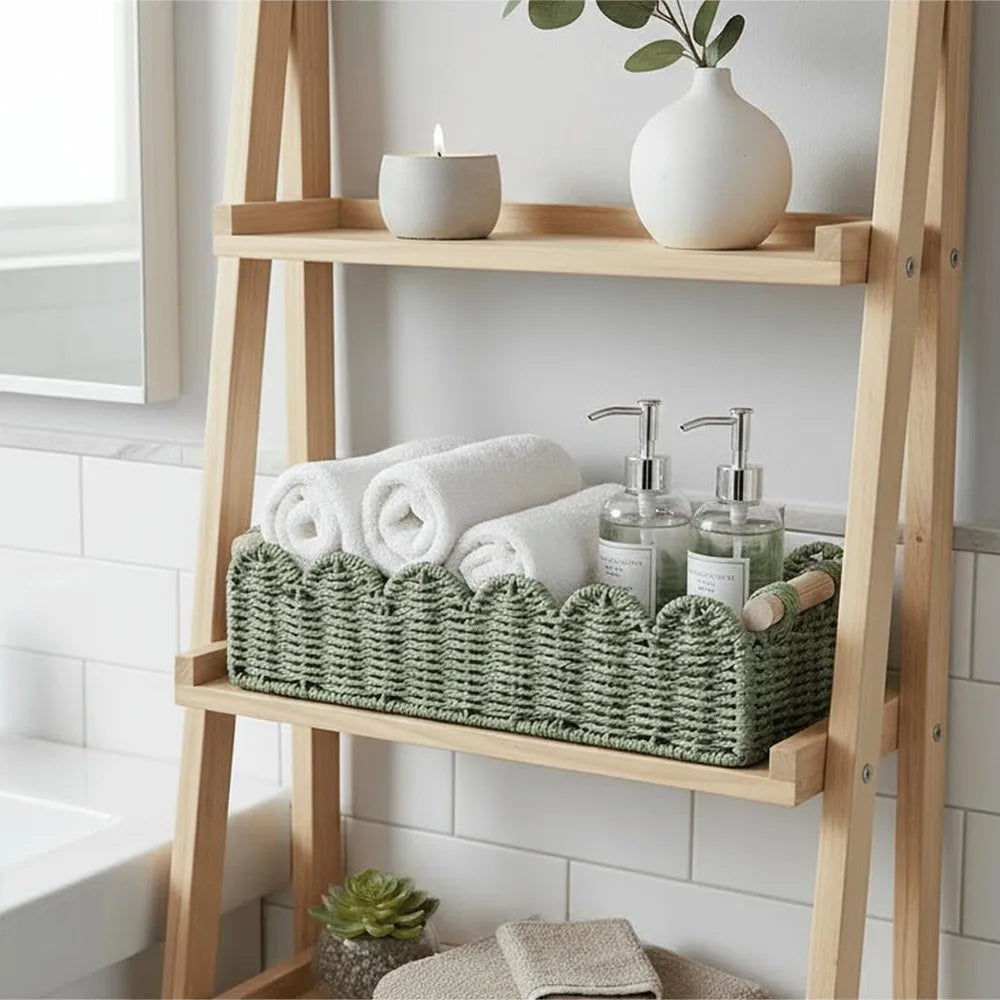 Wicker Storage Basket With Handle Bathroom Decor Organizer