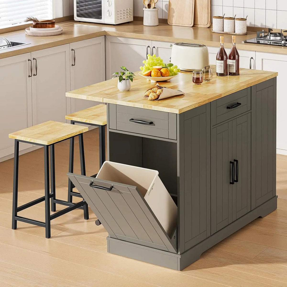 ONBRILL Kitchen Island With Drop Leaf And Chairs