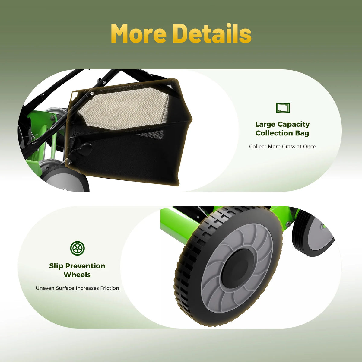 Push Reel Lawn Mower With Grass Catcher Adjustable Height