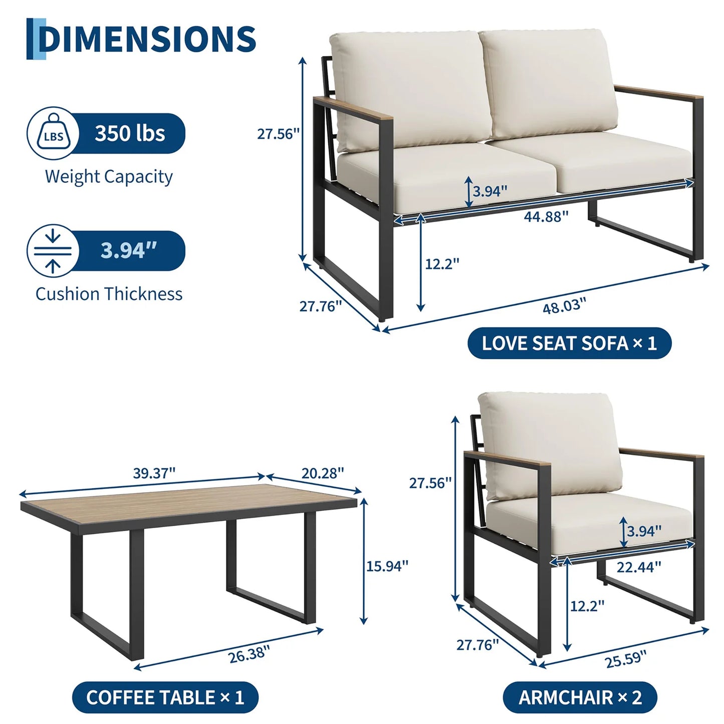 HobbyLane Modern Patio Furniture Set With Coffee Table