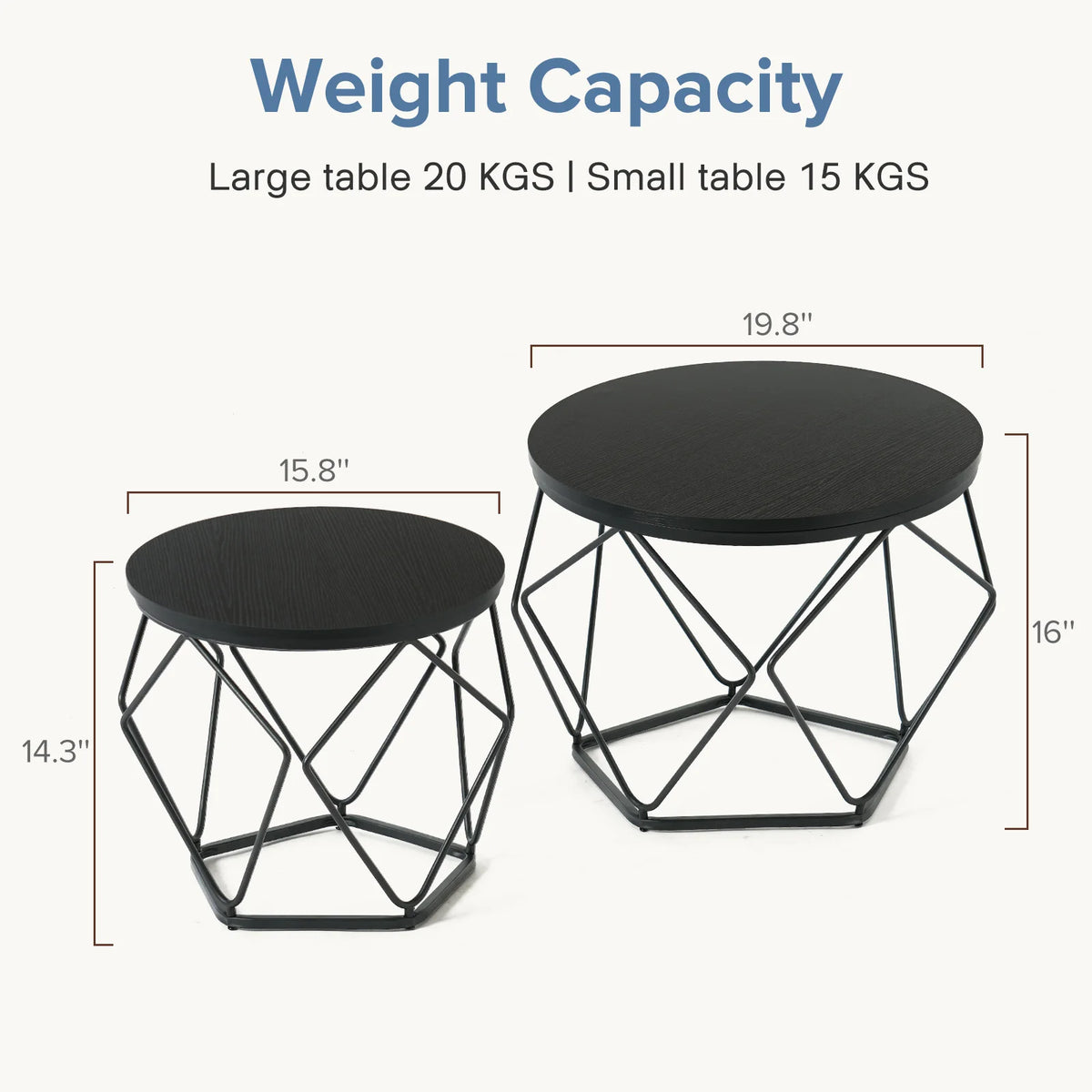 JHK Round Geometric Metal Coffee Table Set