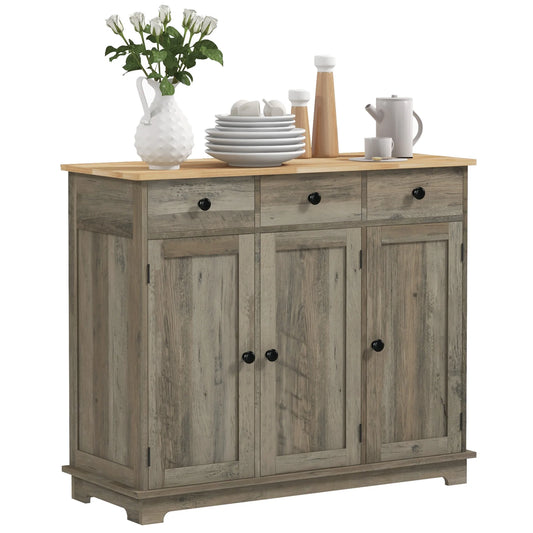 Homcom Sideboard Buffet Cabinet With Solid Wood Countertop