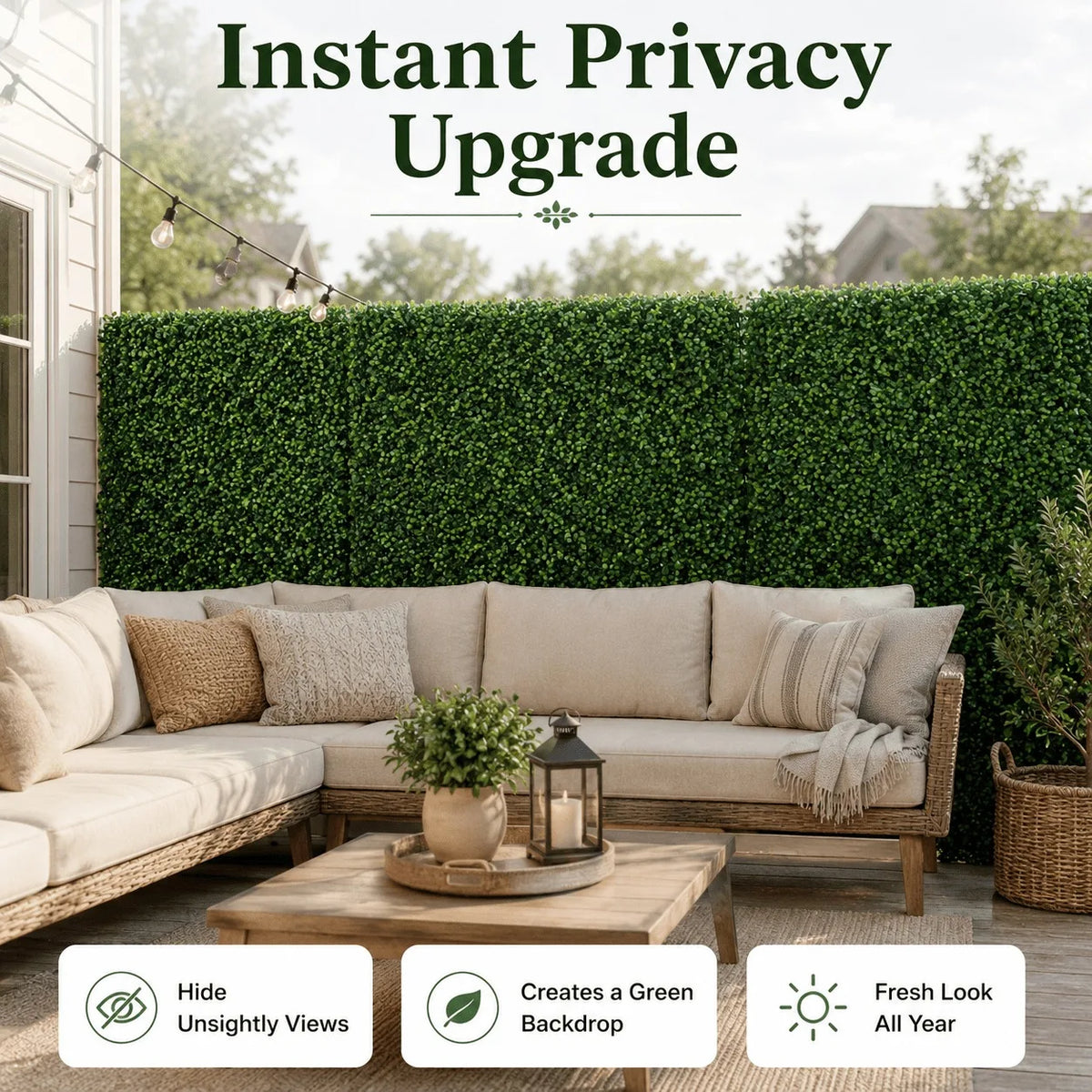 Boxwood Hedge Panels Artificial Plant Wall Privacy Screen
