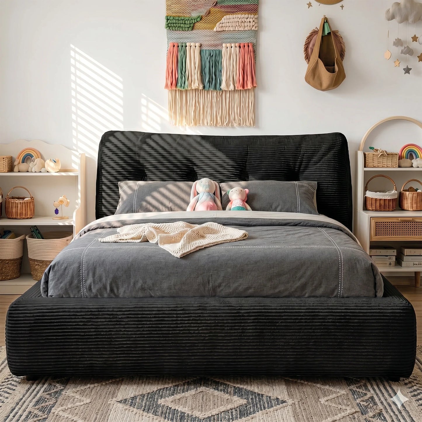 EnHomee Cloud Bed Frame With Foamed Headboard And Metal Base