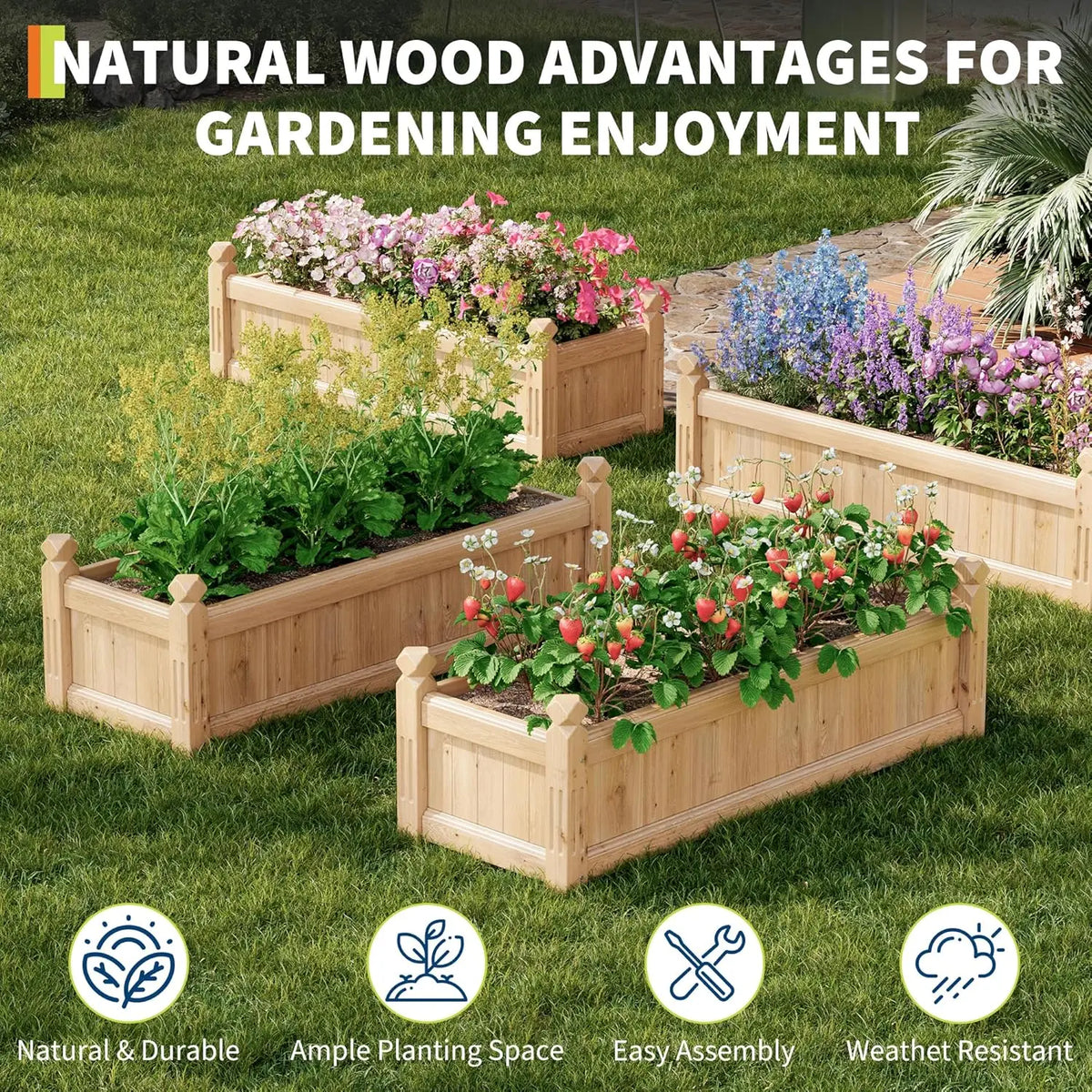 Acekool Wooden Raised Garden Bed Planter Box