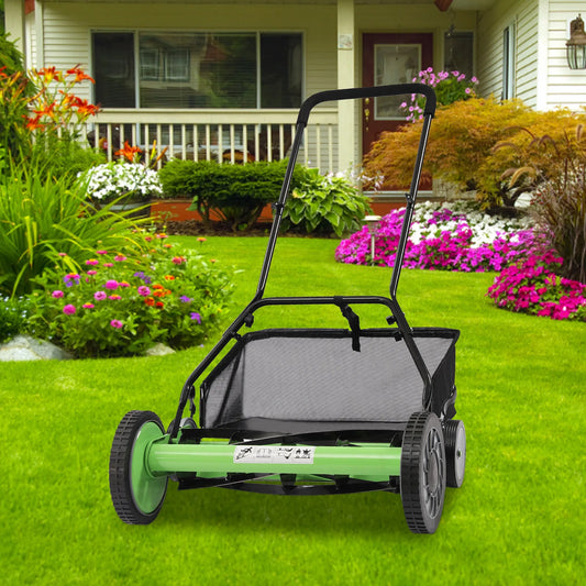 Push Reel Lawn Mower With Grass Catcher Adjustable Height