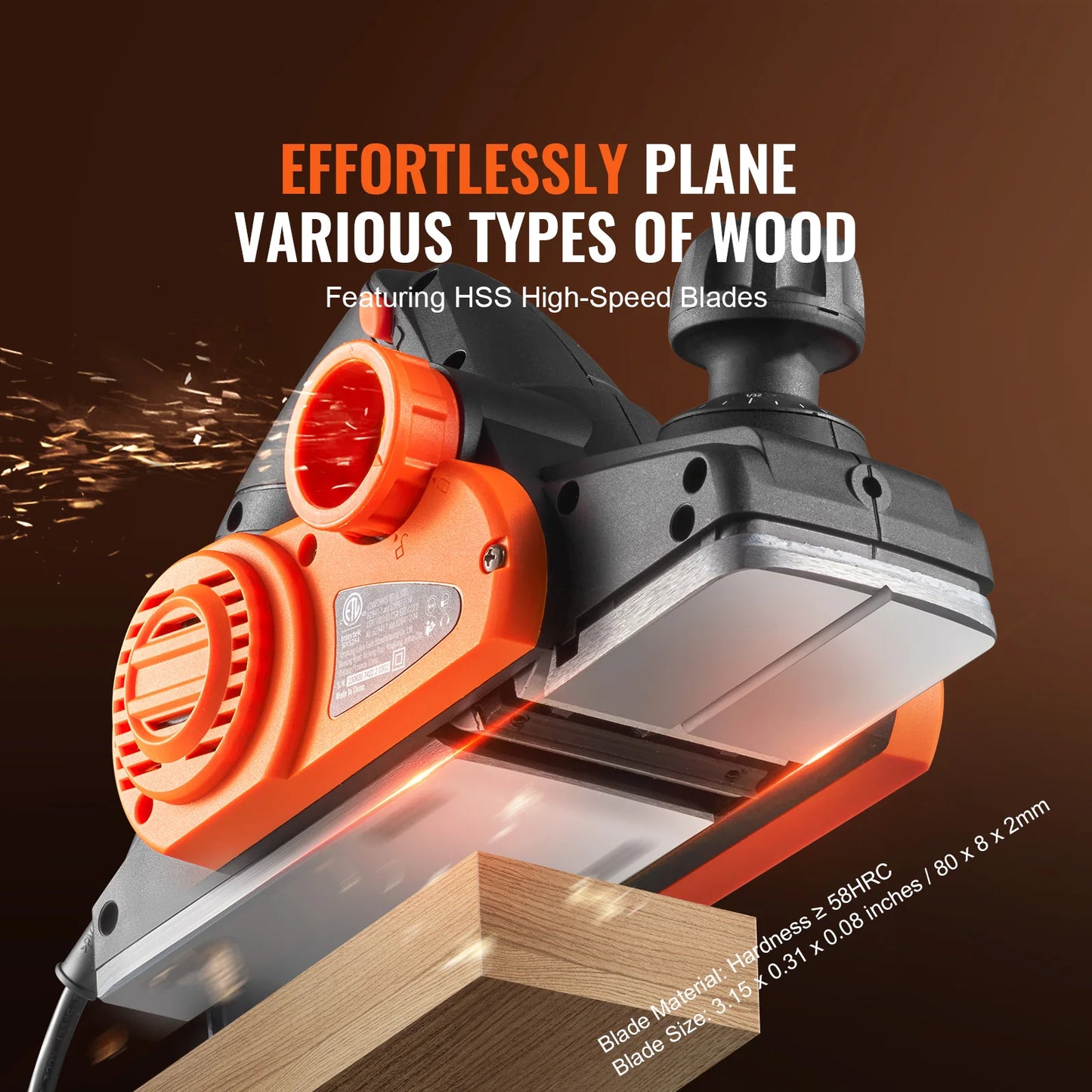 VEVOR Electric Hand Planer 120V Corded Woodworking Tool