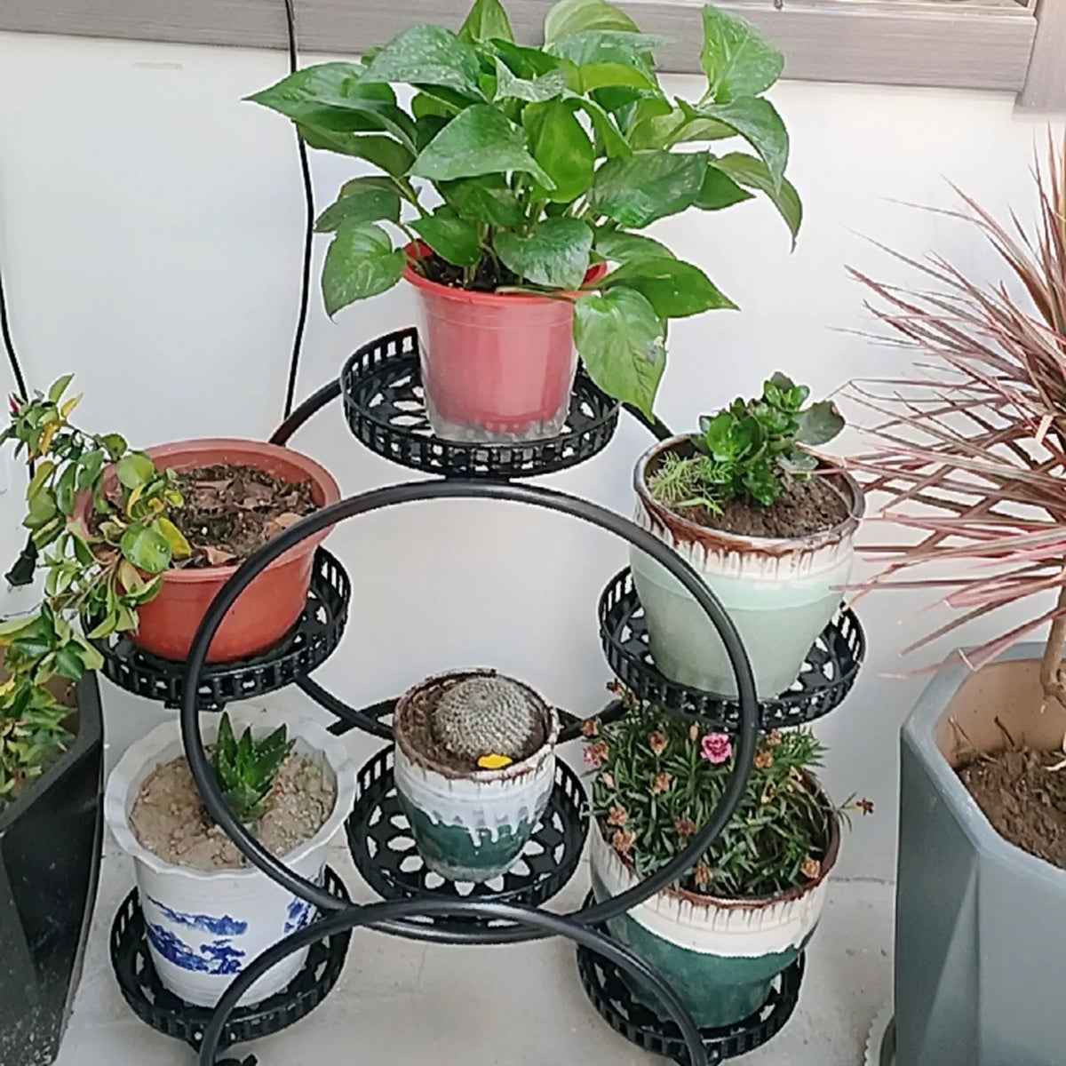 Metal Plant Stand With Wheels For 6 Pots